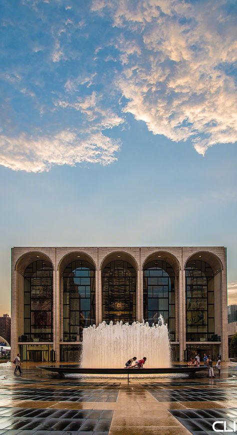 The Metropolitan Opera House. and Revson Fountain at Lincoln Center,  NEW YORK CITY Met Opera, Metropolitan Opera House, Theatre Posters, Louis Kahn, Philip Johnson, A Night At The Opera, Opera Singer, Metropolitan Opera, Lincoln Center