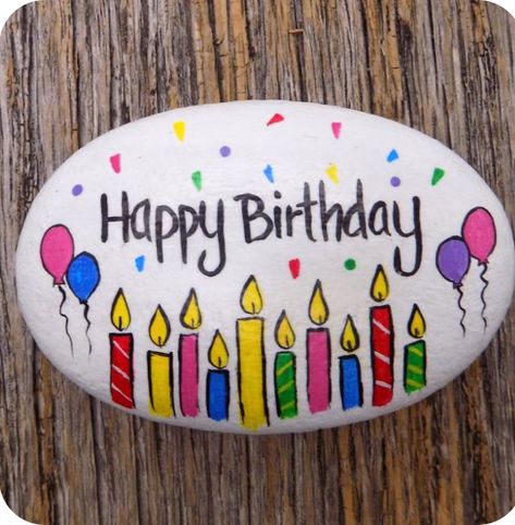 Birthday Rocks Painting Ideas, Happy Birthday Painted Rocks Ideas, Happy Birthday Rock Painting, Happy Birthday Painted Rocks, Birthday Rock Painting Ideas, Birthday Painted Rocks, Rock Painting Party, Happy Painting Ideas, Hand Painted Rocks Ideas