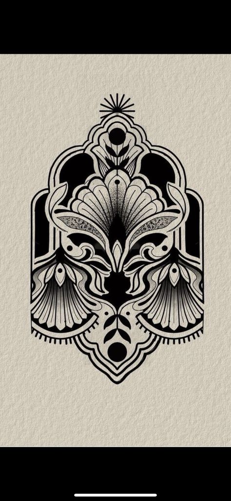 Block Art Tattoo, Nature Ornamental Tattoo, Art Deco Tattoo Design, Sorceress Tattoo, Art Nouveau Tattoo Sleeve, Traditional Ornamental Tattoo, Art Deco Tattoos, Art Deco Tattoo Woman, Black Ornamental Tattoo