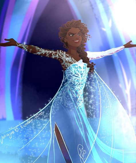 Inspiring Illustrations Show Disney Princesses Reimagined As Black And Hispanic Women Anna X Elsa Fanart, Rae Sloane, Black Elsa, Black Disney Princess, Elsa Fanart, Art Black Love, Imperial Officer, Aesthetic Hairstyles, Frozen Characters