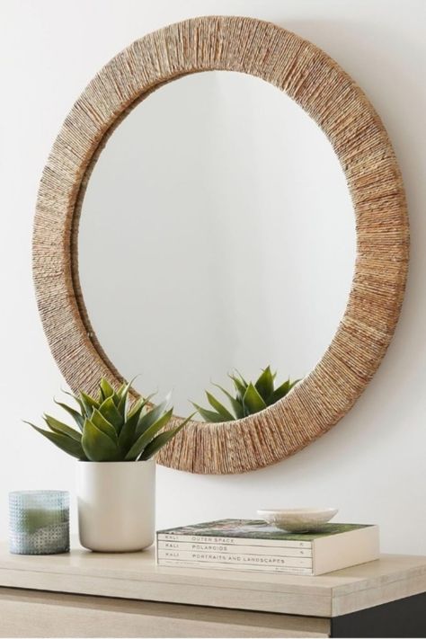 Jute Wall Mirror for Bathroom, LivingRoom, Bedroom, Wall Basin Vinatge Round Mirror Beautifully Covered with Rope with Loop for Wall Decoration, Brown (18" Inches Round) Seagrass Bathroom Mirror, Circle Mirror Hanging Rope, Round Rattan Mirror, Small Round Mirror With Rope, Nautical Rope Mirror, Wicker Mirror, Mirror Wall Bathroom, Creative Living, Round Mirrors