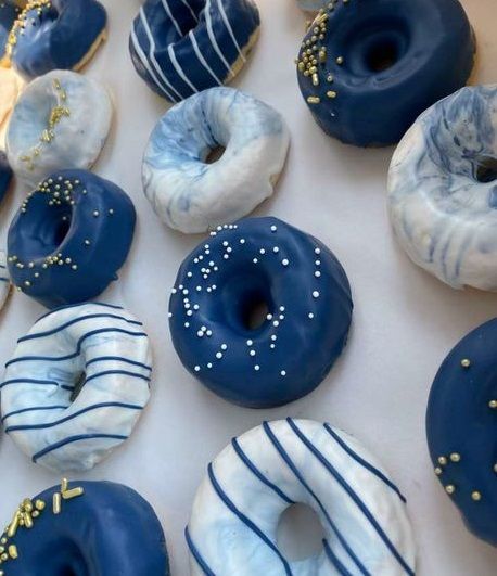 Blue Themed Desserts, Navy Blue Cupcakes With Gold, Navy Blue Desserts, Navy Blue Dessert Table, Royal Blue Dessert Table, Navy Sweet 16, Blue And White Desserts, Sweet 16 Dark Blue Theme, Blue Sweets Table