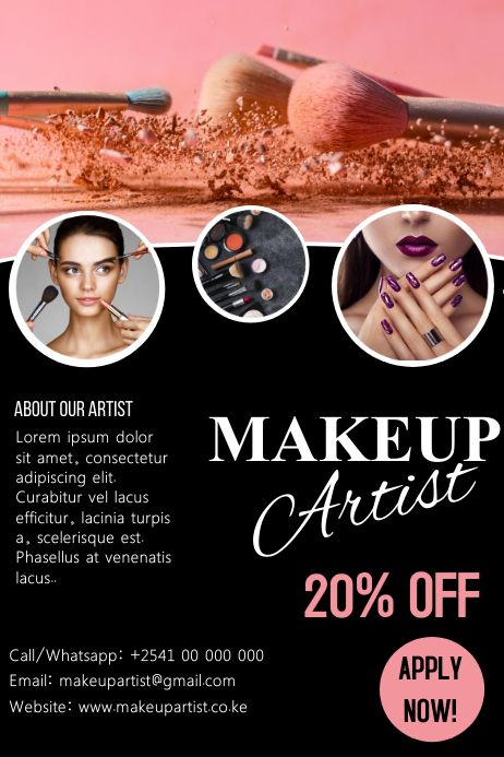 200+ customizable design templates for ‘makeup artist’ Make Up Poster Design Ideas, Makeup Pamphlet Design, Makeup Poster Design Graphics Make Up, Makeup Artist Advertisement Poster, Poster Ideas For Business, Makeup Artist Poster Design, Makeup Design Poster, Makeup Course Poster, Makeup Class Poster Design