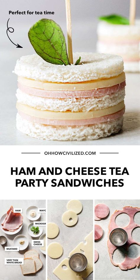 Ham And Cheese Tea Party Sandwiches, Tea Party Plates Table Settings, Childs Tea Party, Tea Time Foods, Ham Tea Sandwiches, English Tea Party Food, Kids Party Sandwiches, Yea Party Food, Tea Party Food For Kids