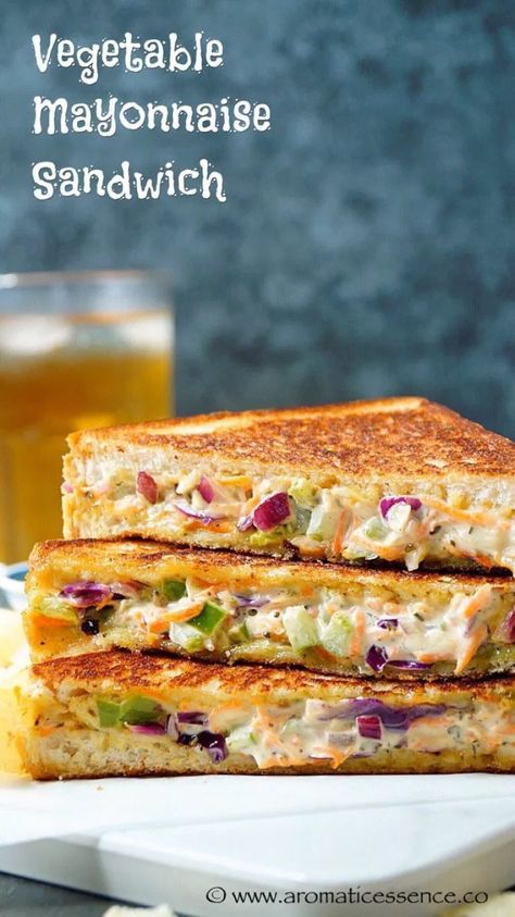 Veg Mayonnaise Sandwich Recipe | Mayo Sandwich | Grilled Mayo Sandwich - Aromatic Essence Veg Mayonnaise Sandwich, Mayonnaise Sandwich Recipe, Vegetable Sandwich Recipes, Snacks Indian, Sandwich Recipes For Kids, Chilli Cheese Toast, Sandwich Recipes Indian, Mayonnaise Sandwich, Mayo Sandwich