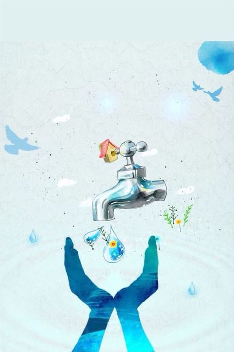 Save Water Illustration, Public Background, Save Water Images, Water Conservation Poster, Save Water Drawing, Save Water Poster Drawing, Water Security, Melting Glaciers, 3d Animation Videos