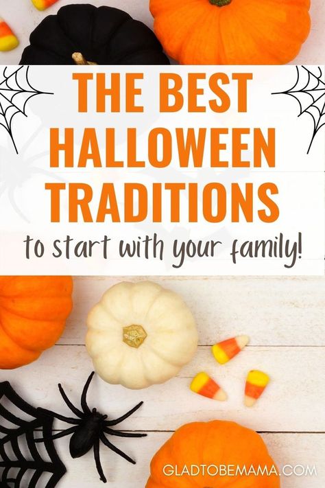 Halloween is such a fun holiday to celebrate with your kids. Take it up a notch with these great Halloween traditions! This list of Halloween traditions is full of family-friendly ideas; nothing too spooky for your little ones! Once you start these Halloween activities, your kids will love forward to them every year! #halloween #halloweentraditions #halloweenactivities #parentingtips #familyfun Family Fun Halloween Ideas, Halloween Family Crafts, Family Halloween Traditions, Halloween Ideas With Kids, October Traditions, Family Halloween Night Ideas, 12 Days Of Halloween, October Kids Activities, Family Halloween Activities At Home