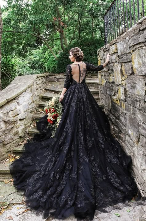 Black Weddibg Dresses, Black Princess Dress Ball Gowns Lace, Western Black Wedding Dress, Classic Black Wedding Dress, Halloween Bridal Dress, Black Designer Wedding Dress, Black Detail Wedding Dress, Black Wedding Aesthetic Wedding Dress, Non Traditional Wedding Dress Black