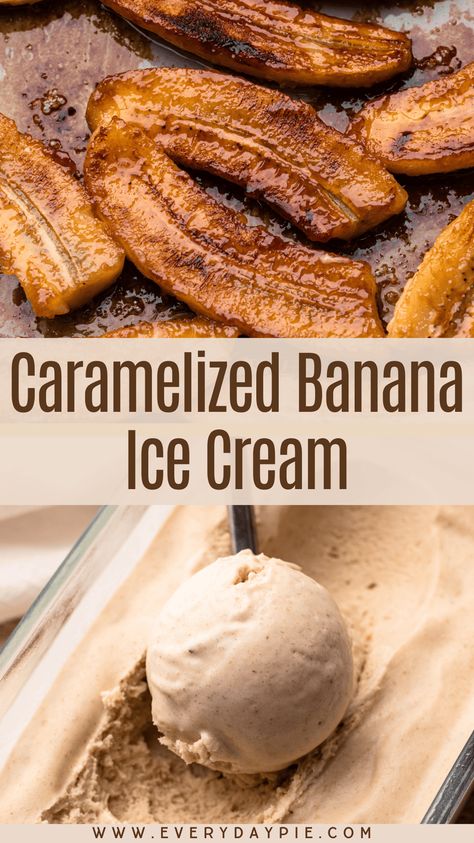 This unique Banana Ice Cream features caramelized bananas and a hint of cinnamon. It requires churning, but does not use eggs. Pumpkin Ice Cream No Churn, Vanilla Banana Ice Cream, Banana Cream Pie Ice Cream, Homemade Cinnamon Ice Cream, Homemade Churned Ice Cream Recipes, Honey Sweetened Ice Cream, Brown Butter Ice Cream, Creative Ice Cream Ideas, Interesting Ice Cream Flavors