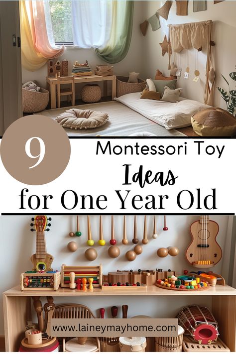 Montessori-inspired Toys for One Year Old 🔆 #MontessoriBed #ChildFurniture #ToddlerRoomDecor #NaturalMaterials #WoodenToys #KidsRoomInspiration #MontessoriHome #EcoFriendlyKids #ToddlerSleep #ParentingIdeas 1 Year Montessori Toys, Montessori Playroom 6-12 Months, Montessori For One Year Old, Montessori Playroom 12 Months, Playroom For One Year Old, Montessori 13 Month Old, Montessori Toys For One Year Old, Montessori Gifts For One Year Old, Playroom For 1 Year