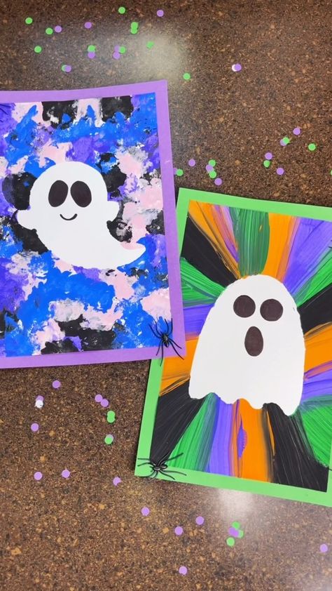 Ghost Crafts Preschool, Easy Ghost Painting, Ghost Painting Ideas, Painting Ideas For Halloween, Crafts For Halloween, Halloween Art Projects, Bricolage Halloween, Ghost Painting, Kids Painting Crafts