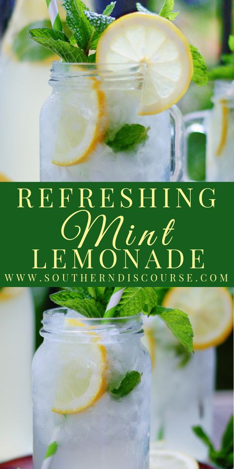 Refreshing Mint Lemonade - southern discourse Mint Beverage Recipes, Special Lemonade Recipe, Sweet Mint Recipes, Southern Lemonade, Peppermint Lemonade, Lemonade Recipe For Party, Lemonade With Mint, Mint Lemonade Recipe, Kentucky Derby Recipes