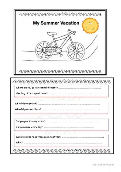 MY SUMMER VACATION - English ESL Worksheets Summer Vacation Worksheet, Best Summer Vacations, Simple Past, Simple Past Tense, Family Summer Vacation, Summer Banner, Alphabet Coloring Pages, Past Tense, Alphabet Coloring