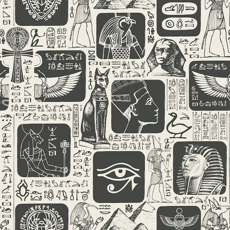 Vector seamless pattern on the ancient e... | Premium Vector #Freepik #vector #ankh #horus #egyptian-pharaoh #ancient-egyptian Egyptian Art Drawing, Pharaonic Art, Egyptian Design Pattern, Ancient Egypt Aesthetic, Egyptian Poster, Egyptian Aesthetic, Egypt Design, Egyptian Pattern, Egyptian Decor