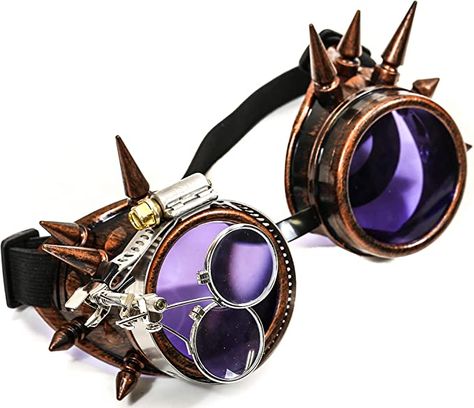 Amazon.com: Copper Steampunk Victorian Style Spike Goggles Colored Lenses & Ocular Loupe Mad Scientist (Purple) : Clothing, Shoes & Jewelry Ren Fair Outfits, Purple Clothing, Steampunk Aesthetic, Goggles Glasses, Oc Stuff, Fair Outfits, Steampunk Goggles, Wearables Design, Ren Fair