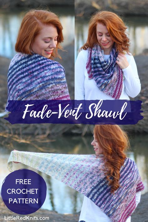 get those mini skeins ready for the Fade-Vent Shawl! The perfect spring/summer crochet wrap is now available for free on my blog. Crochet Mini Skein Projects, Mini Skein Crochet Projects, Crochet One Skein Projects, Mini Skein Projects, Scarf Shrug, Crochet Wraps, Crochet Triangle Scarf, Crochet Cowls, Crochet Shawl Pattern