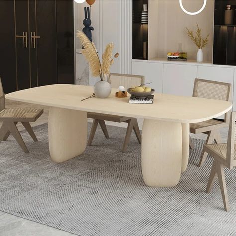 Orren Ellis Coursen Solid Wood Dining Table | Wayfair Wood Table Modern, Wood Rectangle Dining Table, Rectangle Kitchen Table, Modern Contemporary Kitchen, Dining Table Modern, Shoe Rack Living Room, Kitchen Wood, Dinette Tables, Rectangle Dining Table