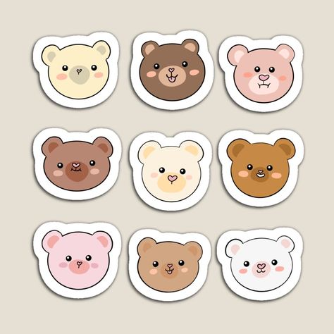 Cute Stickers To Print Kawaii, Cute Teddy Bear Stickers, Kawai Sticker Ideas, Teddy Sticker, Magnet Illustration, Bears Stickers, Cute Stickers Kawaii, Teddy Bear Sticker, Cute Cartoon Stickers