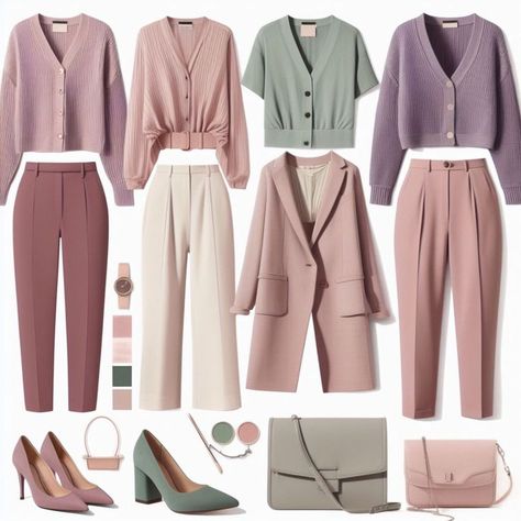 Soft Summer Palette Outfits, Soft Summer Wardrobe Capsule, Muted Summer Outfits, Muted Color Outfits, Ceo Energy, Soft Summer Capsule Wardrobe, Soft Summer Capsule, Soft Summer Fashion, Muted Summer