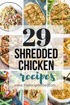 These Shredded Chicken Recipes are easy dinner ideas that are perfect for meal prep because they all start with easy shredded chicken (Instant Pot and Crockpot recipes included). #chicken #shreddedchicken #recipe #recipes #dinner #healthy #chickenbreast Shredded Chicken Instant Pot, Chicken Spaghetti Recipe Crockpot, Recipes With Shredded Chicken, Baked Chicken Spaghetti, Shredded Chicken Crockpot, Spicy Baked Chicken, Easy Shredded Chicken, Baked Pesto Chicken, Make Shredded Chicken