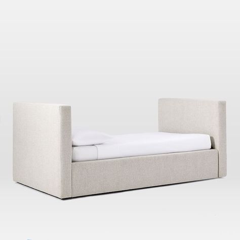 Urban Daybed & Trundle | West Elm Daybed Trundle, Trundle Daybed, Modern Upholstered Beds, Mid Century Bed, Trundle Mattress, 60s Furniture, Upholstered Storage Bed, Daybed Mattress, Bed Making