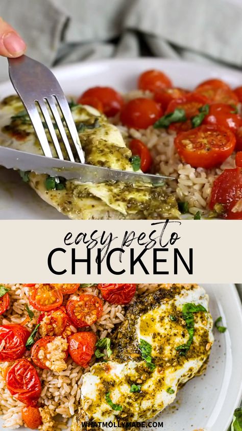 Fresh Basil Pesto, Baked Pesto Chicken, Plats Healthy, Dinner Recipes Easy, Health Dinner, Health Dinner Recipes, Basil Pesto, Pesto Chicken, Idee Pasto Sano