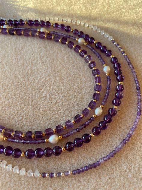 3mm Bead Necklace, Amethyst Bead Necklace, Amethyst Beads Necklace, Choker Necklace Designs Beads, Autumn Handmade Jewelry, Gemstone Beads Necklace, Amethyst Beaded Necklace, Purple Gemstone Beaded Necklace, Dainty Gemstone Beaded Necklace