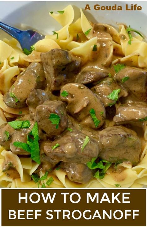 Beef Stroganoff Red Wine, Beef Stroganoff With Red Wine Recipe, Beef Stroganoff With Wine, Beef Strog, Mushrooms Red Wine, Steak Stroganoff, Sour Cream Gravy, Dinner Party Entrees, Homemade Beef Stroganoff