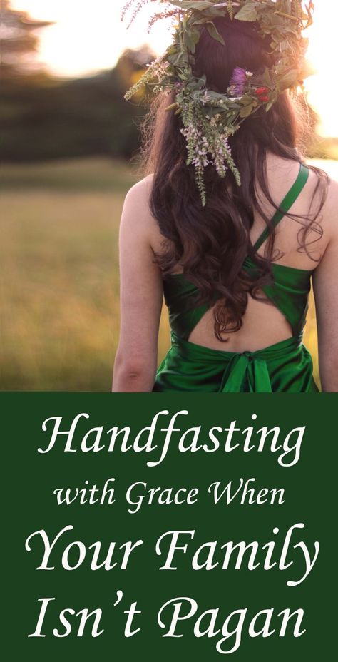 How to handle your non-pagan family when you're planning a handfasting. Witch Wedding Dress Hippie, Midevil Wedding Ideas, Handfasting Ceremony Script, Handfasting Cords Diy, Nordic Wedding Dress, Wicca Wedding, Viking Bride, Pagan Family, Secular Wedding