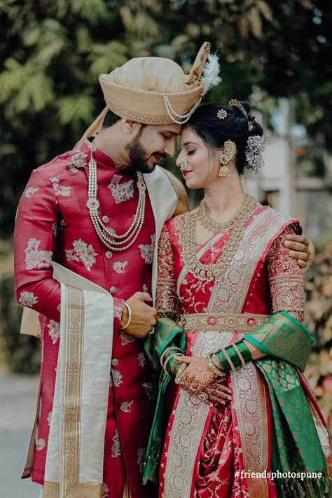 | Wedding Inspiration | Bridal | Couple Goals | Couple Portraits | Wedding videos | #indianwedding #wittyvows #weddingvideography #couplegoals #happilyeverafter #trending #trendy #must #indianbride #bridalwear #fashion #inspiration #ideas #bridalmakeup #weddingblog #weddingblogger#friendsphotospune#friendsphotosdhanori Marathi Marriage Couple Photography, Marathi Wedding Couple Poses Photography, Marathi Couple Photography, Maharashtrian Wedding Couple, Marathi Wedding Look, Marathi Wedding Couple, Maharashtrian Couple, Bye Friends, Wedding Couple Shoot