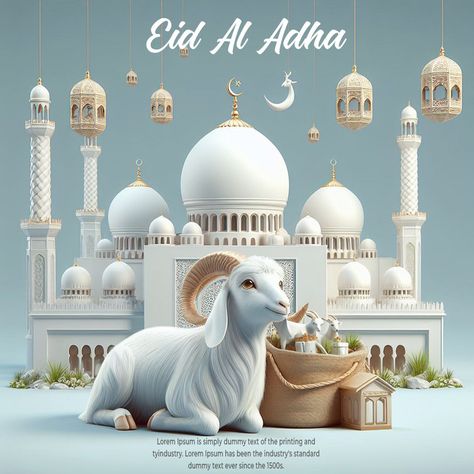 Eid Al Adha Wishes, Eid Al-adha Design, Travel Brochure Design, Eid Mubarak Greeting, Eid Adha Mubarak, Eid Al Adha Greetings, Eid Pics, White Goat, Diwali Greeting Cards