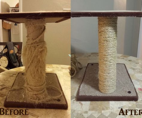 Scratching posts for cats are expensive! Wouldn't it be nice if you could simply replace the old worn out rope instead of having to buy a brand new scratching post?... Diy Cat Scratching Post, Pallet Deck Diy, Diy Trinkets, Pallet Deck, Kat Diy, Scratcher Cat, Deck Diy, Diy Easter Basket, Wouldn't It Be Nice