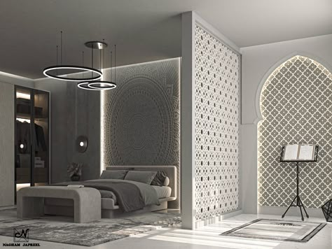 Namaz Area At Home, Bedroom With Prayer Corner, Bedroom Prayer Corner, Praying Room Ideas Muslim, Prayer Room Design Muslim, Prayer Mat Design, Namaz Room, Praying Room, Muslim Prayer Room Ideas