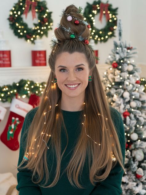 Braids And Wavy Hair, Wavy Hair Looks, Hair With Bows, Crazy Christmas Hairstyles, Christmas Hairstyles For Women, Who Hair, Christmas Hair Ideas, Hairstyles Christmas, S Braids