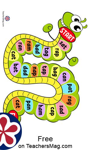 CVC Word Board Game For Kids | TeachersMag.com Games For Cvc Words, Three Letter Words For Kids, Sight Words Chart Ideas, Free Phonics Games, Phonics Games For Kids, Human Body Science Projects, Conversation For Kids, English Games For Kids, Cvc Games