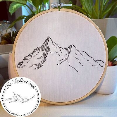 Embroidery Patterns Landscape, Mountain Scene Embroidery, Embroidery Patterns Mountains, Embroidery Scenery Simple, Hand Embroidery Mountains, Mountain Embroidery Designs, Embroidery House Pattern, Mountain Embroidery Simple, Embroidery Mountains Simple