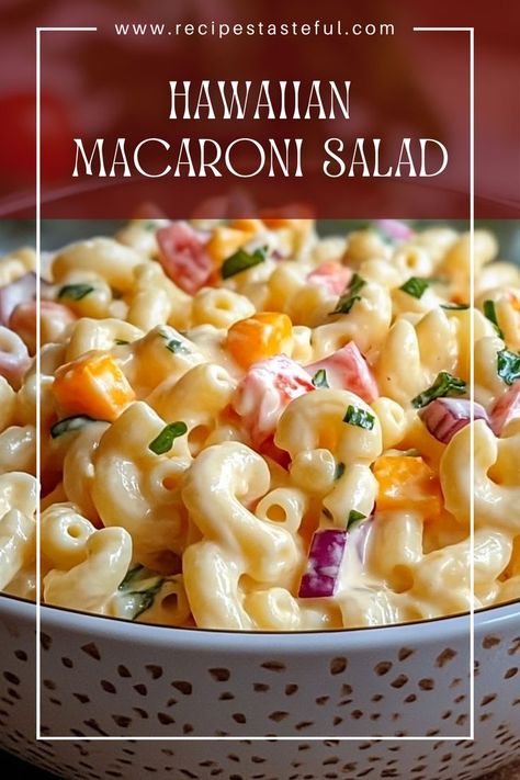 Hawaiian macaroni salad is a creamy and delicious side dish that combines tender pasta, flavorful vegetables, and hearty tuna. This dish is perfect for barbecues, potlucks, and summer gatherings, bringing a taste of the tropics to your table. Hawaii Macaroni Salad, Seafood Salads, Hawaiian Macaroni Salad, Flavorful Vegetables, Salads Recipes, Seafood Salad, Tropical Twist, Macaroni Salad, Classic Dishes