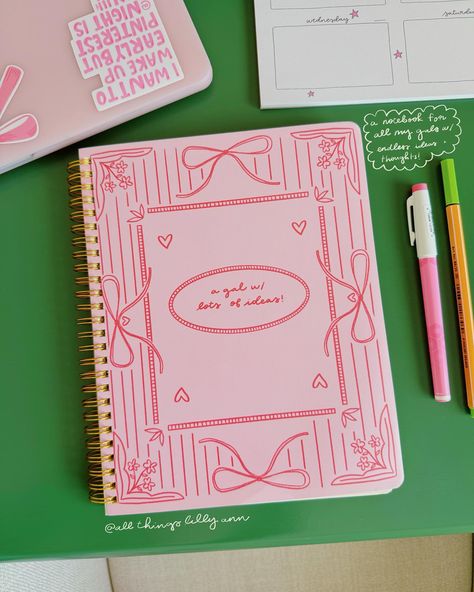 I’m so happy to be typing this!!! I finally created my DREAM notebook!!! Soft cover, the perfect size to fit in your tote bag, rounded corners, creamy paper, custom inside pages, antique gold spiral and just cuteness overload!!! A notebook for all my gals with endless ideas🌟💘💫 Launching this Friday, April 26th @ 10 am est alongggg with another notebook design that I’ll be posting this week!!! Design For Notebook Pages, Notebook Ideas Cover Design, Dream Notebook, Middle School Life, Pretty School Supplies, School Suplies, Note Pad Design, Dark Red Wallpaper, Spiral Planners