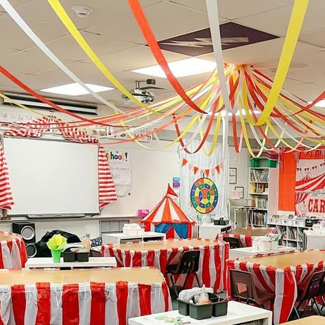 Meghan Daly on Instagram: "Test Prep Carnival has begun!!!🎪🎟️🥇 #thirdgradeteacher #thirdgrade #thirdgradelife #teacherlife #teachersofinstagram #teachersofig #teachersofinsta #elementaryteacher #teachersfollowteachers #teachersfollowingteachers #teacherlife #teachergram #instateachers #iteachthird #classroomideas #classroomdecor #roomtransformation #classroomtransformation #testprep #testprepcarnival #carnivaltestprep #thirdgradetestprep #thirdgradereview" Carnival Office Party, Circus Appreciation Week, Carnival Room Transformation, Carnival Classroom Transformation, Carnival School Theme, Circus School Theme, Vbs Circus Theme, Circus Pep Rally, End Of School Countdown