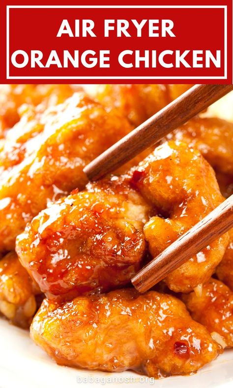 Air Fryer Orange Chicken, Chicken In The Air Fryer, Chicken Orange, Orange Chicken Sauce, Easy Orange Chicken, Orange Chicken Recipe, Chinese Takeout, Orange Sauce, Air Fryer Recipes Chicken