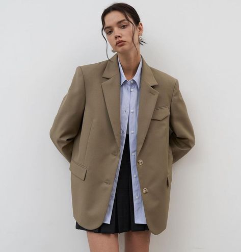 Pixie Market on Instagram: “Pocket blazer in Khaki Brown” Khaki Blazer Outfits For Women, Oversized Khaki Blazer Outfit, Khaki And Brown Outfit, Brown Oversized Blazer Outfit, Blazer Brown Outfit, Brown Office Outfit, Tailored Jacket Outfit, Light Brown Blazer Outfit, Khaki Outfits For Women