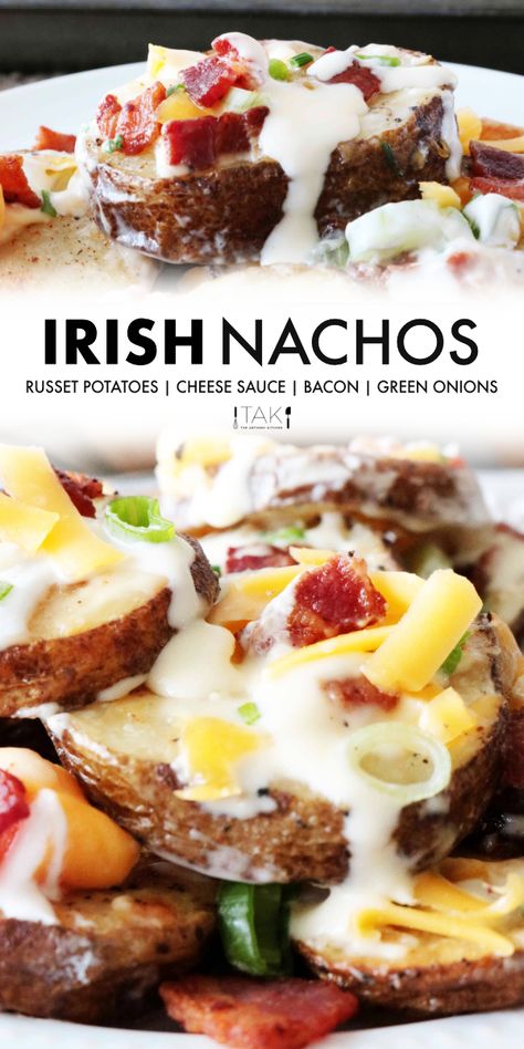 Irish Dinner Recipes, Irish Recipes Appetizers, Irish Appetizers, Irish Dessert Recipes, Irish Nachos, Gameday Food, Irish Dinner, Potato Chip Flavors, Potato Rounds