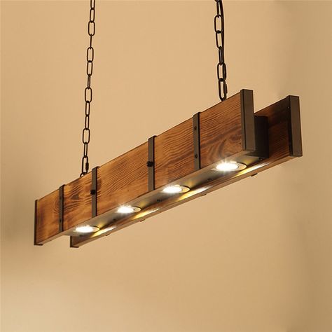 Industrial Style LED Pendant Light Rectangle Wood Ceiling Light Kitchen Island Restaurant Island Ceiling Light, Led Ceiling Spotlights, Chandelier Farmhouse, Loft Stil, Wooden Pendant Lighting, Old Lights, Wood Chandelier, Farmhouse Chandelier, Style Loft