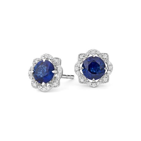 Sapphire Diamond Earrings With Round Gemstone, Blue Round Diamond Earrings Fine Jewelry, Luxury Round Sapphire Diamond Earrings, Luxury Diamond Cut Sapphire Diamond Earrings, Luxury Sapphire Gemstone Diamond Earrings, Sapphire And Diamond Band, Sapphire And Diamond Earrings, Platinum Earrings, Jewelry Post