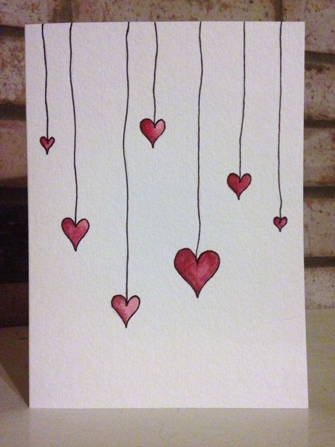 Saint Valentin Diy, Valentines Watercolor, String Of Hearts, Valentine Cards Handmade, Seni Dan Kraf, Card Drawing, Valentine's Day Diy, Valentines Day Decorations, Watercolor Cards