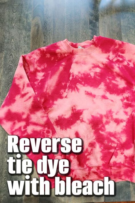 Bleach Tie Dye Yellow Shirt, Bleach Dyed Sweatshirt, Easy Bleach Tie Dye, Tye Dye Bleach Shirt, Tye Dye Barbie Shirt, How To Color Bleach Shirts, Bleached Dyed Shirts, How To Bleach Tie Dye A Shirt, Tie Dye With Bleach Patterns