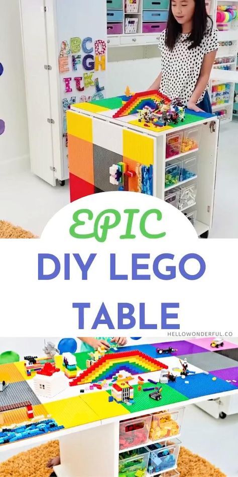 Robotics Projects For Kids, Lego Activity Table, Lego Table Ideas, Diy Lego Table, Robotics For Kids, Lego Storage Organization, Lego Table Diy, Lego Play, Ikea Playroom