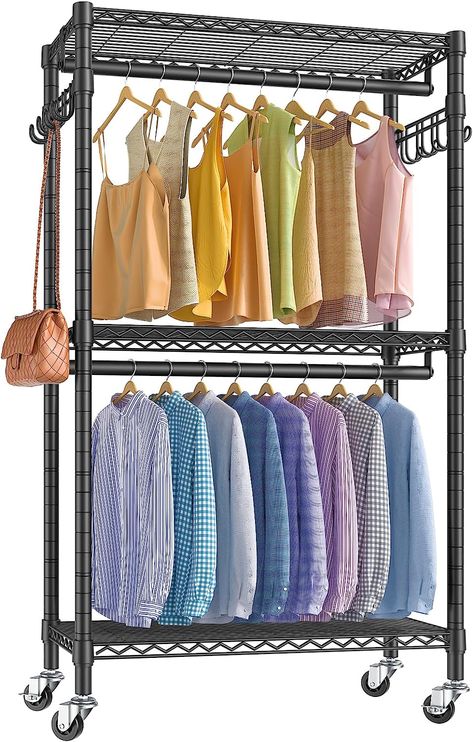 VIPEK V12 Mini Rolling Clothes Rack Heavy Duty Clothing Rack for Hanging Clothes Adjustable Metal Wire Shelving Portable Closet with Wheels Side Hooks, Freestanding Closet Wardrobe, Black Freestanding Closet, Furniture Build, Rolling Clothes Rack, Free Standing Closet, Metal Clothes Rack, Wardrobe Black, Laundry Rack, Room Vibes, Portable Closet