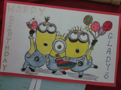 Minion Birthday Cards Handmade, Minion Birthday Cards Diy, Minion Birthday Cards, Minion Birthday Card, Birthday Minion, Minion Gifts, Minion Card, Birthday Drawing, Happy Birthday Minions