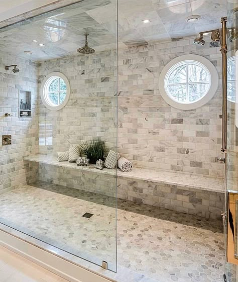 Giant walk in shower. This is AWESOME!! And actually bigger than my current shower, which our huge shower is my favorite thing about my current house! 😂 웃긴 사진, Dream Bathrooms, Dream Bathroom, Dream Home Ideas, Bath Room, Bathroom Remodel Master, House Bathroom, Bath Remodel, Dream Rooms